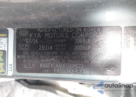 2015 Kia Forte Ex from USA, damaged, VIN KNAFX5A80F5318622